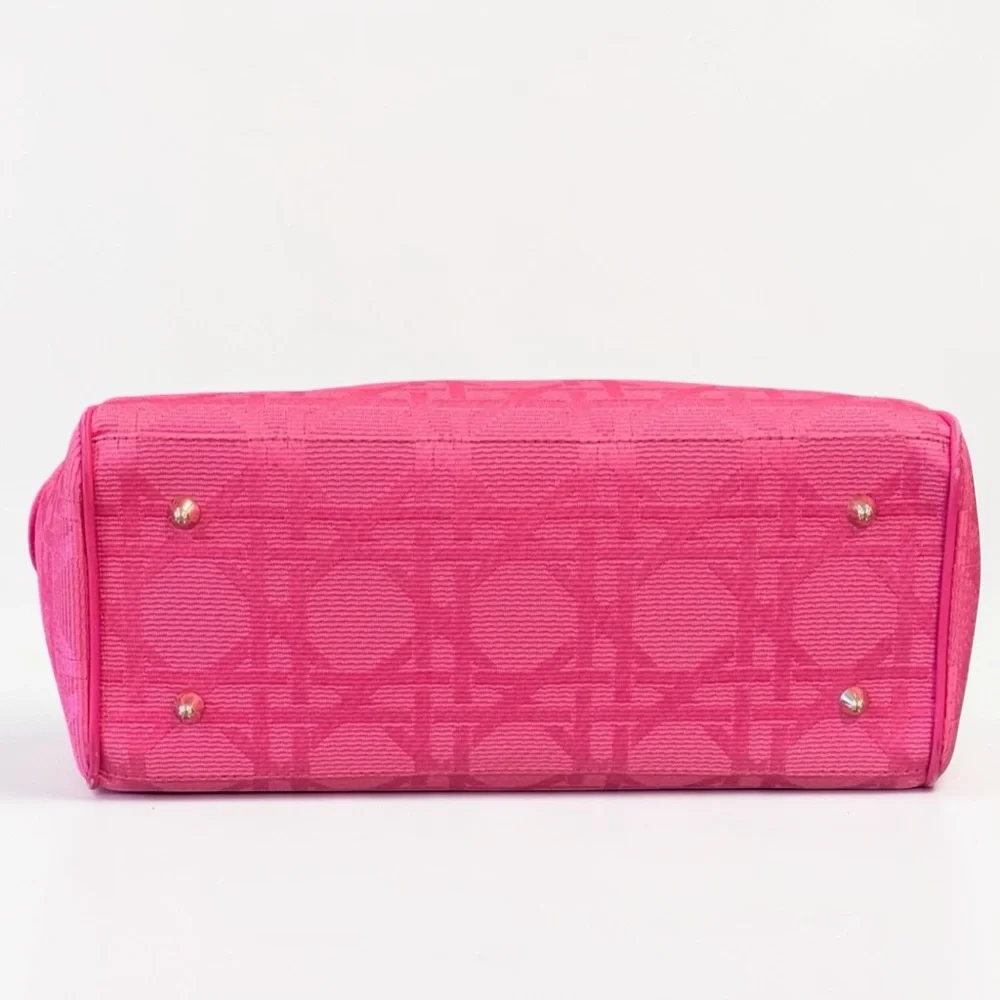 Auth LADY DIOR East West tote bag fushia Pink cannage silk jacquard Handbag RARE